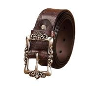 NALANY Damen Herren Geprägter Ledergürtel Vintage Western Druck Blumen Design Taillengürtel Mit Silberfarbener Dornschließe Für Jeans Hosen Kleid(105cm/41, Coffee)