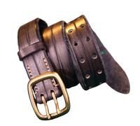 NALANY Doppel Prong Ledergürtel Tülle Ösen Gürtel Für Damen Und Herren,38mm Breiter Strapazierfähiger Lederkoppel 2-Dorn Löchern Für Jeans, Casual & Business(120cm/waist:41", Black)