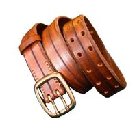 NALANY Doppel Prong Ledergürtel Tülle Ösen Gürtel Für Damen Und Herren,38mm Breiter Strapazierfähiger Lederkoppel 2-Dorn Löchern Für Jeans, Casual & Business(105cm/waist:35", Brown)