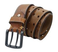 NALANY Gesteppter Ledergürtel Aus Vollrindleder Mit Doppeldorn Jeansgürtel, Ca. 4cm Mode, Hosengürtel, Doppelsteg-Schnalle, Mit Weißer Naht(115cm/waist:39", Brown)