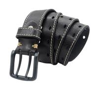 NALANY Gesteppter Ledergürtel Aus Vollrindleder Mit Doppeldorn Jeansgürtel, Ca. 4cm Mode, Hosengürtel, Doppelsteg-Schnalle, Mit Weißer Naht(115cm/waist:39", Black)