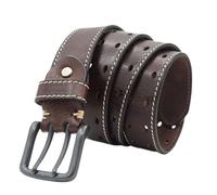 NALANY Gesteppter Ledergürtel Aus Vollrindleder Mit Doppeldorn Jeansgürtel, Ca. 4cm Mode, Hosengürtel, Doppelsteg-Schnalle, Mit Weißer Naht(110cm/waist:37", Coffee)