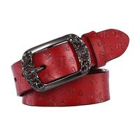 NALANY Gürtel Damen Vintage Ledergürtel Prägung Schmetterlings Rot Gelb Braun Schwarz Cowgirl Jeansgürtel, Geprägter Taille Riemen Und Schnalle Breite 3,3cm(105cm/41, Red)