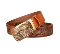 NALANY Gürtel Herren Adler Flagge Prägung Ledergürtel Ratsche Automatikschließe Mit Adler Automatische Schnalle Herrenbekleidung Business Anzug Gürtel 35mm Breit(120cm/47, Brown)