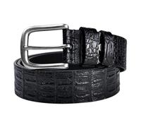 NALANY Gürtel Leder Prägung Kroko - Gürtelriemen Aus Rindsleder in 38mm Breite - Ledergürtel Aus Echt Leder Schnalle 95cm-130cm Länge(120cm/waist:41", Black)