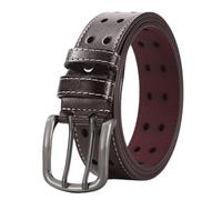 NALANY Handgemachter Gesteppter Ledergürtel Herren Heavy Duty Gürtel Aus Leder Mit Doppeldorn Schnalle, Doppel-Loch ösen Jeansgürtel Kürzbar(120cm/47, Coffee)