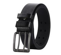 NALANY Handgemachter Herren Casual Work Heavy Duty Gürtel Aus Leder Mit Doppeldorn Schnalle, Doppel-Loch Ösen Jeansgürtel Kürzbar(120cm/waist:40"~42", Black)