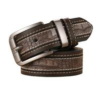 NALANY Herren Alligator Krokodil-Muster Nähte Und Geprägte Gürtel Handgefertigter Gesteppter Ledergürtel Für Anzüge, Jeans, Uniformen Mit Dornschließe(110cm/43, Brown)