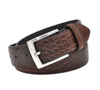 NALANY Herren Damen Gürtel & Riemen Ledergürtel Mit Dezenter Krokoprägung 3,4cm| Kroko-Muster Retro Mode Taillengürtel Schnalle Silber(110cm/waist:37", Brown)
