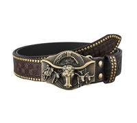 Herren Damen Nieten Ledergürtel Vintage Western Gravierte Blume Geprägter Gürtel Cowboy Cowgirl Land Taille Riemen(110cm/waist:37", Longhorns)