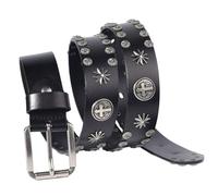 NALANY Herren Damen Nietengürtel Im Punk Hip Hop Style Leder Gürtel Mit Kreuz Runde Nieten Und Legierung Dornschließe Ledergürtel 38mm Breit(120cm/47, Black)