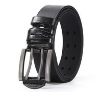 NALANY Herren Doppel Prong Leder Gürtel 3.7cm Breit Doppeldorn Männer Ledergürtel,Doppel ösen Löcher Guertel Für Jeans, Lässige Shorts, Overalls, Hosen(115cm/45, Black)