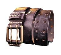 NALANY Herren Doppel Prong Ledergürte Arbeitsgürtel für Männer Echtes Vollnarbenleder Vintage gealtert Doppelter Zackengürtel,2 Löcher Ösen Taillengürtel(105cm/waist:35", Black)