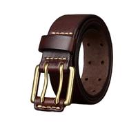 NALANY Herren Gürtel Aus Vollnarbigem Echtem Rindsleder Mit Doppelter Zinkenschnalle,Doppel Prong 38mm Breit Ledergürtel Casual Doppel ösen Gürtel Für Jeans(115cm/45, Coffee)