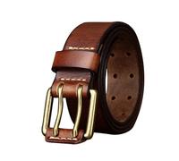 NALANY Herren Gürtel Aus Vollnarbigem Echtem Rindsleder Mit Doppelter Zinkenschnalle,Doppel Prong 38mm Breit Ledergürtel Casual Doppel ösen Gürtel Für Jeans(105cm/41, Brown)