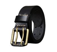 NALANY Herren Gürtel Aus Vollnarbigem Echtem Rindsleder Mit Doppelter Zinkenschnalle,Doppel Prong 38mm Breit Ledergürtel Casual Doppel ösen Gürtel Für Jeans(125cm/49, Black)