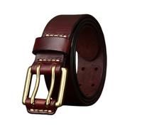 NALANY Herren Gürtel Aus Vollnarbigem Echtem Rindsleder Mit Doppelter Zinkenschnalle,Doppel Prong 38mm Breit Ledergürtel Casual Doppel ösen Gürtel Für Jeans(125cm/49, Reddish Brown)