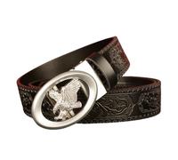 NALANY Herren Gürtel Ratsche Automatik Ledergürtel Dekoration Mit Vintage-gürtelschnalle Western Hohl Adler Silber Automatikschließe Für Business Anzug,35mm Breit(110cm/waist:37"", Black), 1772857