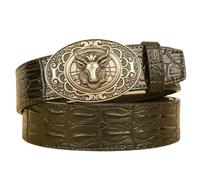 NALANY Herren Gürtel Ratsche Automatik Ledergürtel Mit Vintage-Gürtelschnalle Western Schaf Steinbock Silber Automatikschließe Für Business Anzug,35mm Breit(110cm/43, Black), 1804855