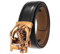 NALANY Herren Gürtel Ratsche Ledergürtel Mit Geschnitztem Gold D & Scorpion Tier 3D Automatikschließe Verstellbarer Taillengurt Für Casual Jeans(110cm/waist:37", Black~02)