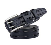 NALANY Herren Leder Gürtel 38mm Breit Doppeldorn Männer Ledergürtel Genäht, Rechteckige Löcher Guertel Für Jeans, Lässige Shorts, Overalls, Businesshosen(110cm/waist:37", Black)