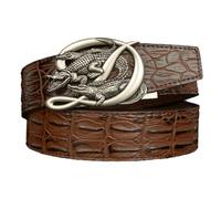 NALANY Herren Prägung Ledergürtel Ratschengürtel mit Geschnitztes Hohl 3 Krokodile Tier Automatikschließe Schnallen Verstellbarer Gurt Business(110cm/43, Brown)