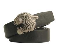 NALANY Herren Ratsche Ledergürtel 100-200cm Extra Langer Schwarz Gürtel Mit Automatikschließe Geschnitztes König Der Silbernes Tier Gürtelschnalle Verstellbarer(200cm/79, Lion)