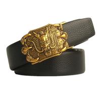 NALANY Herren Ratsche Ledergürtel Schwarz 100-200cm Extra Langer Prägung Gürtel Mit Automatikschließe Geschnitztes König Der Löwen Löwenkopf Tier Gürtelschnalle Verstellbarer(200cm/79, Dragon's Claw)