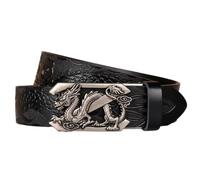 NALANY Herren Ratsche Ledergürtel Western Hohle Drache Automatikschließe Verstellbare Abnehmbar Unisex Gürtel Mit Geprägtem Ornament Drache Muster(130cm/51, Black)
