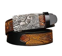 NALANY Leder Western Schnalle Schwarzer Gürtel Cowboy 3D-skulptur Silber Adler Automatikschließe Guertel Geprägte Cowboy Ledergürtel Für Herren,3,5cm Breit(120cm/47, Eagle-F), 1796263