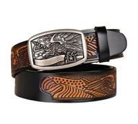 NALANY Leder Western Schnalle Schwarzer Gürtel Cowboy 3D-skulptur Silber Adler Automatikschließe Guertel Geprägte Cowboy Ledergürtel Für Herren,3,5cm Breit(110cm/43, Eagle-C)