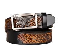 NALANY Leder Western Schnalle Schwarzer Gürtel Cowboy 3D-skulptur Silber Adler Automatikschließe Guertel Geprägte Cowboy Ledergürtel Für Herren,3,5cm Breit(110cm/43, Eagle-B)