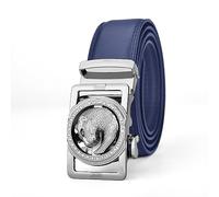 NALANY Ledergürtel Automatik Leder Gürtel Slide Automatische Strassschnitzerei Leopardenkopf Schnalle Einstellbar Ratschengürtel Für Männer Anzug Und Freizeit(130cm/waist:44"~46", Blue)