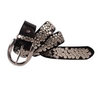 NALANY Nietengürtel Metall Punk Rock Goth Leder Gürtel Taillengurt Mit Hellen Unregelmäßigen Runden Nieten Für Herren Damen Jeans Hosen(130cm/51, Black)