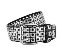 NALANY Nietengürtel Mit 3-Lochnieten, ösen Und Dornschließe Für Damen Und Herren Metall Punk Rock Glitzer Rivet Hohle Ledergürtel,40mm Breit(110cm/43, Bright Silver)