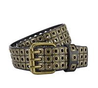 NALANY Nietengürtel Mit 3-Lochnieten, ösen Und Dornschließe Für Damen Und Herren Metall Punk Rock Glitzer Rivet Hohle Ledergürtel,40mm Breit(110cm/43, Gold), 1771384