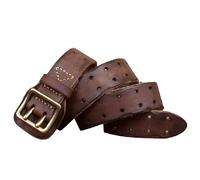 NALANY Rindsleder Gürtel Für Herren Damen Echtes Vollnarbenleder Casual Doppel Ösen Tülle Gürtel, Ledergürtel Doppelpin Retro-Stil Messingschnalle(115cm/waist:39", Coffee)