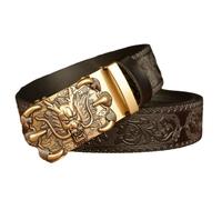 NALANY Schwarz Ledergürtel Mit Floraler Prägung Western,Slide Ratsche Gürtel Tier Schnalle Für Herren Kleid Hose Shirt Oxfords,Trim Zu Passen(110cm/43, Dragon-D)