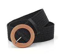 NALANY Stoffgürtel Geflochtener Stretch Taillengürtel Für Damen Junior,Verstellbarer Breite 5cm Gürtel Mit Geflochtenem Seilband Mit Runde Schnalle(95cm/37.4", Black)