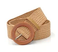 NALANY Stoffgürtel Geflochtener Stretch Taillengürtel Für Damen Junior,Verstellbarer Breite 5cm Gürtel Mit Geflochtenem Seilband Mit Runde Schnalle(95cm/37.4", Apricot)