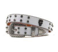NALANY Strass Schädel Totenkopf Nietengürtel Für Damen Herren Ledergürtel Western Punk Gürtel,Erhältlich in Mehreren Stilen, Farben Und Größen(125cm/waist:43", White)