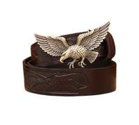 NALANY Western Gürtel Aus Echtem Leder Für Männer Mit Aufsteigendem Adler Cowboy-Schnalle Druckknöpfe Verschluss 3,8cm Breit Adler-Flagge Prägung Riemen(120cm/waist:40"~42", Coffee)