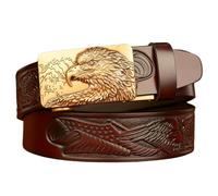 NALANY Western Gürtel Für Männer Frauen Cowgirl Cowboy Geprägte Gravierte Adler Flagge Ledergürtel Mit Gold Adler Schnalle Für Jeans Hosen(120cm/47, Eagle-D)