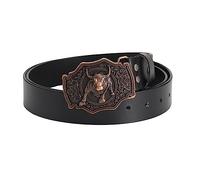 NALANY Western Ledergürtel Taille Riemen Mit Geschnitztes Taurus Longhorn Stier Cowboy Geprägter Schnalle Schnappgürtel Druckknöpfe Verschluss Für Herren Damen(115cm/waist:39", Black)