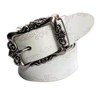 NALANY Westerngürtel Ledergürtel Für Herren Damen Cowboy Cowgirl Lederriemen Mit Blumengravur Geprägte Gürtel Vintage Dornschließe Anzug Casual Everyday(115cm/45, White)