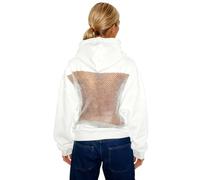 NaLatia Damen Hohl Mesh Rücken Hoodies Casual Mode Durchsichtig Langarm Sweatshirt Stirnband Tasche Glitzer Mesh Blusen Damen Oversized Gemütlich Party Pullover Tops