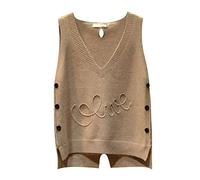 NaLatia Damen Pullunder Schwarz Weiss Grau Beige Frauen Ärmellose Strickweste Weste Kurz Strick Weste V-Ausschnitt Knöpfe Strickpullunder Frühling Winter Pullunder Für Damen Baumwolle Polunderdamen