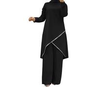NaLatia Muslimische Kleidung für Damen, langärmelig, locker, Ramadan-Trainingsanzug, islamische Kleidung, Bluse, weites Bein, Hose, Anzüge, 2 Stück Freizeitanzug Damen