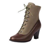 NaLatia Viktorianische Stiefel für Damen Vintage Stiefel Renaissance Knöchel Stiefel Chunky Low Absatz Lace Up Hexen Stiefel Ritter Stiefel Stiefel