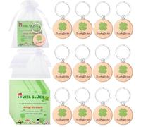 Namalu 12 Viel Glück Geschenke Set Inkl. 12 Kleeblätter Glücksbringer Schlüsselanhänger Rund Holz Glücksbringer 12 Kleeblatt Grußkarte 12 Organzabeutel für Frauen Freundin Kollegen(Du schaffst das)